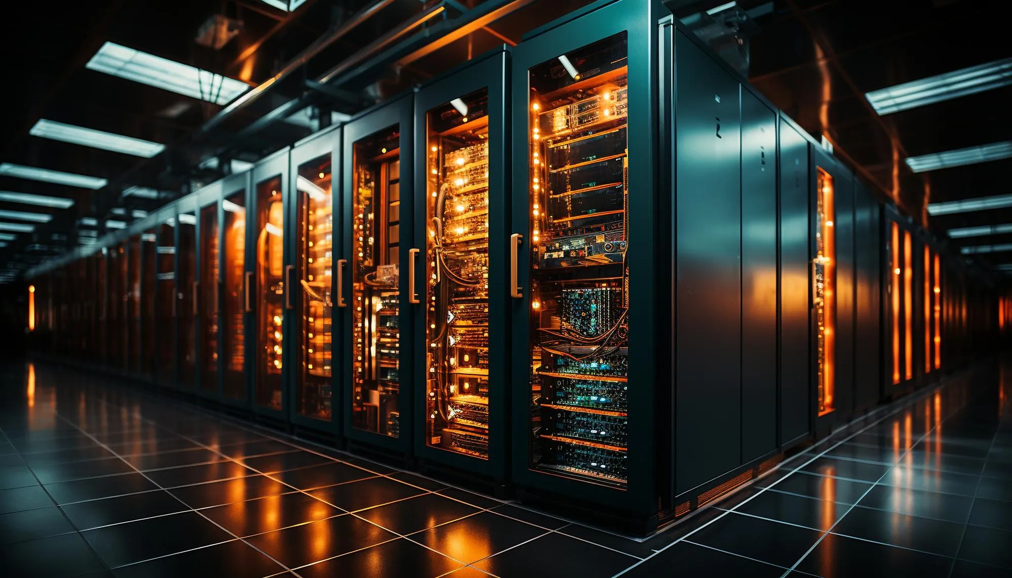 Pasillo de un data center con racks de servidores