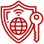 Ícono de escudo con llave de seguridad en internet