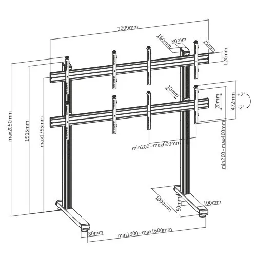 Dimensiones del soporte para videowall LVS02-446FF