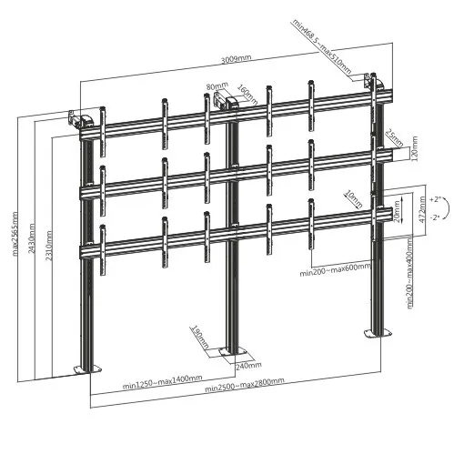 Dimensiones del soporte para videowall LVS02-946FB